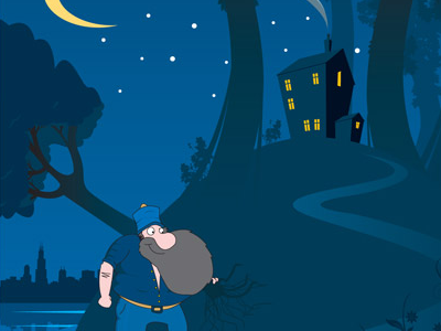 Mac the Jack blue character city dark design illustrate illustration illustrator lumberjack manchester moon night tree vector