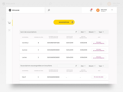 Pegase dashboard - Subscription application