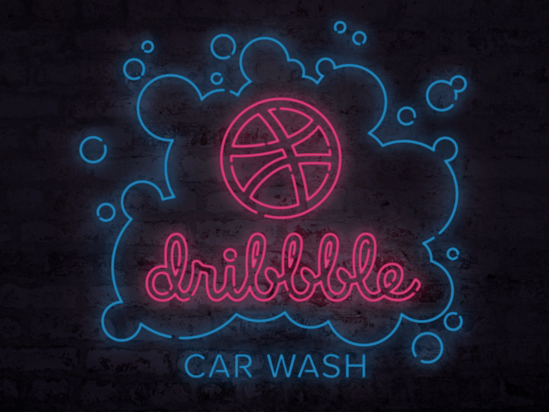 Hello Dribbble bubbles car wash debut flashing gif lights neon
