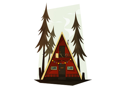 cabine cartoon cozy decor forest home house illustration natural nature outdoor pine red retro shadow style texture travel vector vintage wood