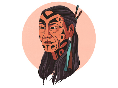 maori 2d avatar cartoon character design earrring ethnic ethno illustration man maori new zealand portrait retro shadow style tattoo texture vector vintage