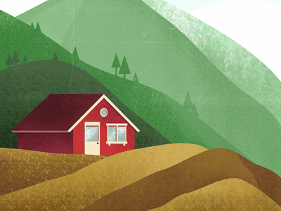 carpathians cabin carpathian cartoon cozy design home house illustration mountain nature pines red red house retro shadow style texture vector vintage wild