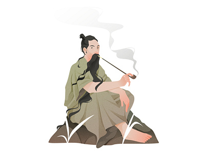 smoker asia beard boho cartoon character character design china chinese hair illustration man pipe retro sage smoke smoker style tobacco vector vintage