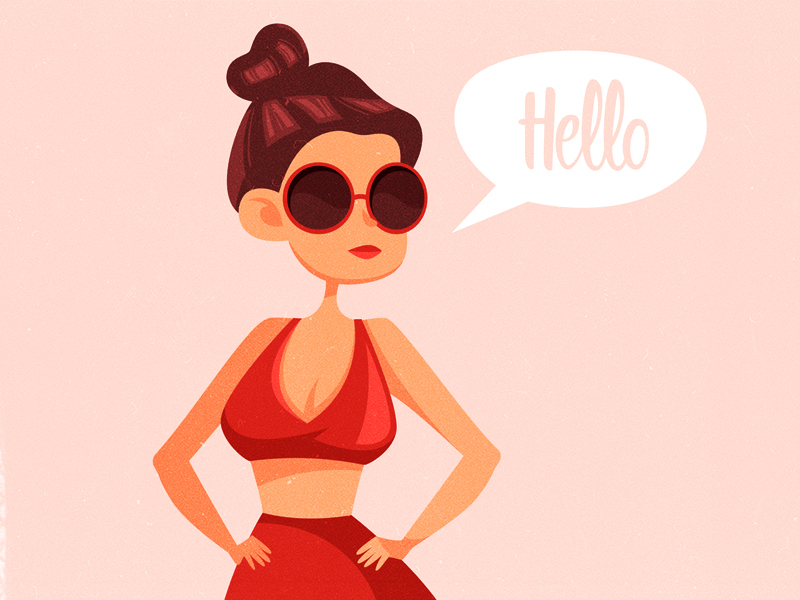 Retro girl character glasses illustration pin-up retro swimsuit vector vintage