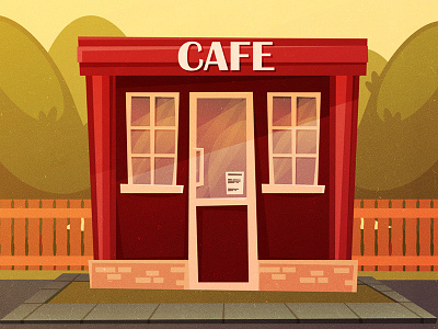 Cafe american building cafe cartoon cozy diner illustrator retro style summer vector vintage