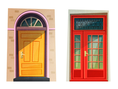 Doors architechture architect cartoon color colorful cozy design door flat glass glossy illustration modern retro shadow style texture vector vintage