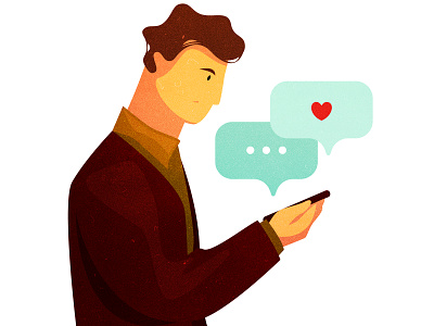 lover adult app boy cartoon character cloud cozy design dialogue icon illustration love man online pose shadow style technology texture vector