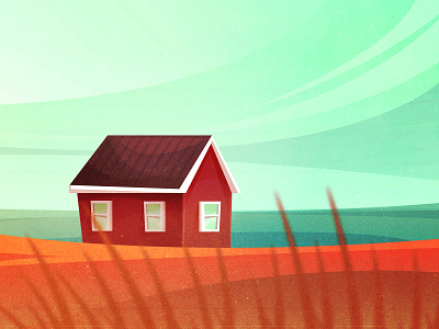 norway 2d cartoon cozy design film home house illustration lonely nature norway red retro sea shadow sky style texture vector vintage