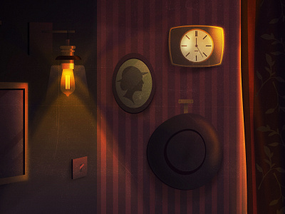 night cartoon cozy design horror illustration motel mystic retro room shadow style texture vector vintage window