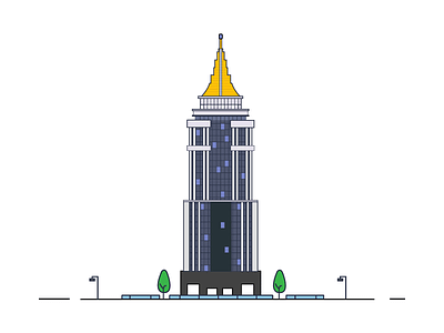 UB City Tower bangalore building illustration line art luxury street tower tree vector art