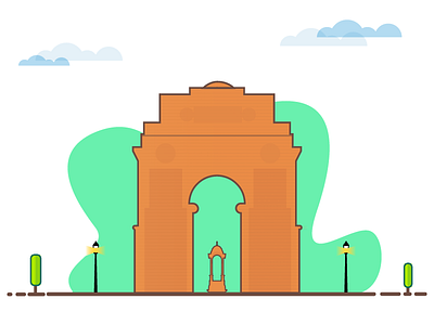 India Gate amar jawan jyothi clouds delhi dribbble illustration india gate street lights vector