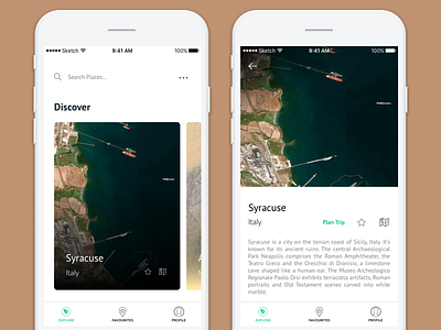 Daily UI - Discover Places : Concept App app clean concept dailyui getaways ios iphone italy minimal moodboard shadows trip