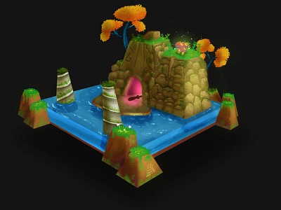 Guardian of Mysterius Mushroom game environment illustration isometry