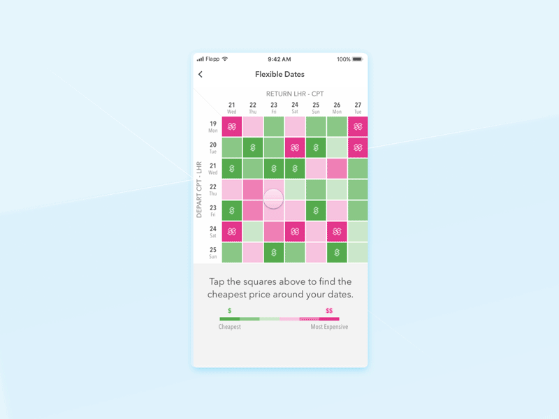 Flexible Dates / Calendar Search animation app booking design flights framer ios microinteraction mobile ui ux