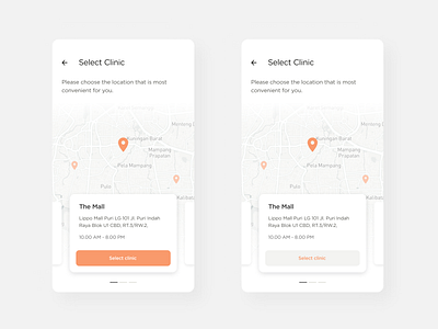 Location selection interaction app button choose clinic designs location location app location pin location tracker mobile select selection selector skin skincare ui ui design userinterface ux ux design