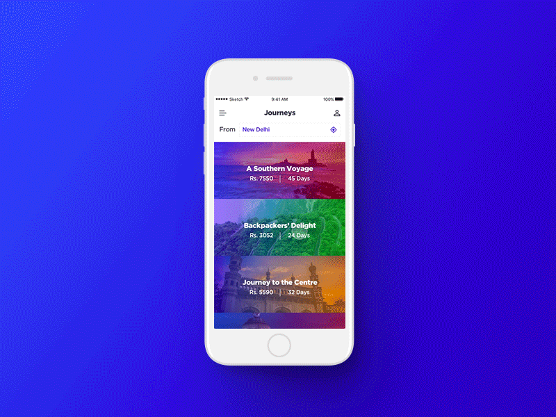 Journeys - Railway Tours Booking Application animation destination gif gradient illustration loop mobile mobile animation mobile app mobile app design motion principle railway travel travel app ui ux ux design