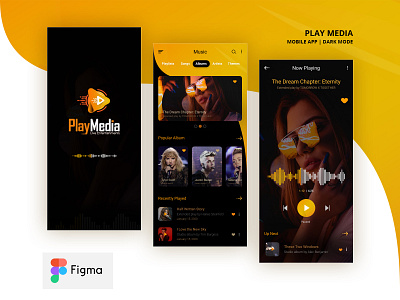 Play Media | Mobile App | Dark Mode app branding design figma figmadesign illustration ios logo mobile app studio album studio album ui ux vector