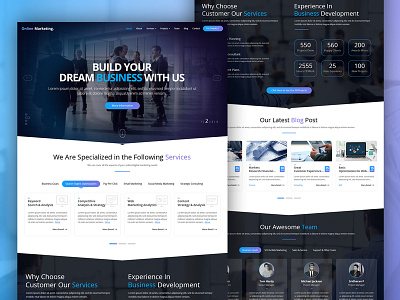 Online Marketing Website V2.0 - Home Screen blue color theme business full screen home screen managements marketing agency online marketing website v2.0 projects services team versions website