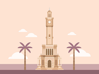 Izmir Clock Tower building clock flat icon illustration izmir tower turkey turkish