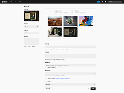 Interface for publishing works elease published works ui. upload pictures