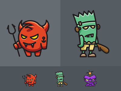 Halloween monsters character cute devil frankenstein halloween helloween illustration monster sticker pack