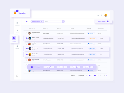 Wemplay HR platform dashboard designsystem system table uiux