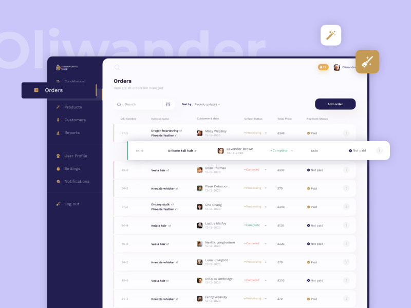 Ollivander's shop CRM by Anastasiia Lavrova on Dribbble
