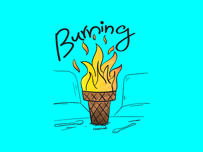 Burning Ice Cream Doodle Art illustration