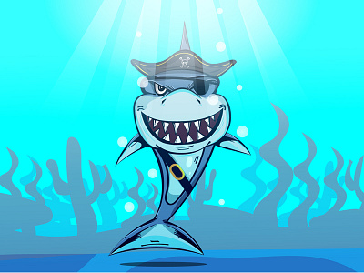 Pirate Shark Character Digital Art Illustration animals aquatic artist cartoon character creative digital illustration shark vector