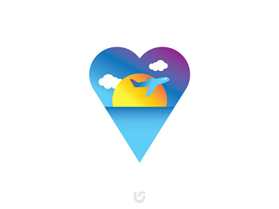 Travel Heart Icon Logo heart icon logo minimalist plane sunset tour travel