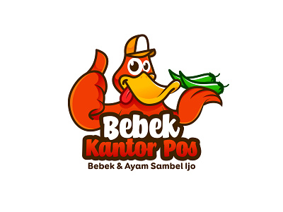 Bebek Kantor Pos cafe chilli design duck logo mascot