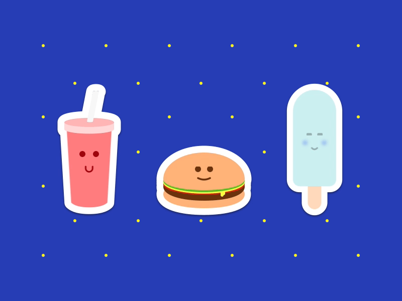 F̴o̶o̶d̶ stickers 🤤 animation burger food icecream illustration principle soda