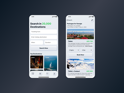 Neumorphism Skeuomorph Holiday Traveling Mobile App