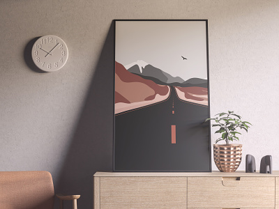 Abstract Landscapes Art Print: Lonely Mountain Road abstract art print artistic framed art graphic design illustration landscape mountain poster print design road scenery sky wall art