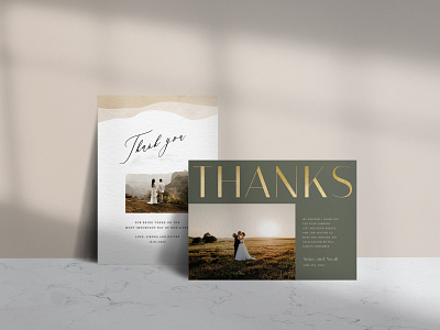 Wedding Thank You Cards: Gentle Beauty abstract canyon elegant gold graphic design green greeting cards love metallic foil minimalistic modern layout neutral print design script stationery thank you card thanks wedding wedding set