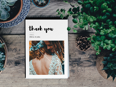Simple Photo Wedding Thank You Card brush couple love minimalist simple thank you triangle typography wedding