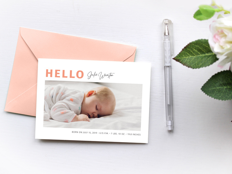 Simple Pastel Photo Birth Announcement modern minimalist simple greeting card stationary design print design graphic deisgn pastel colors hello world new baby birth announcement baby announcement baby newborn