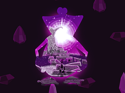 Rayman poster design gaming gems globox illustration illustration art landscape pink purple rayman silhouette