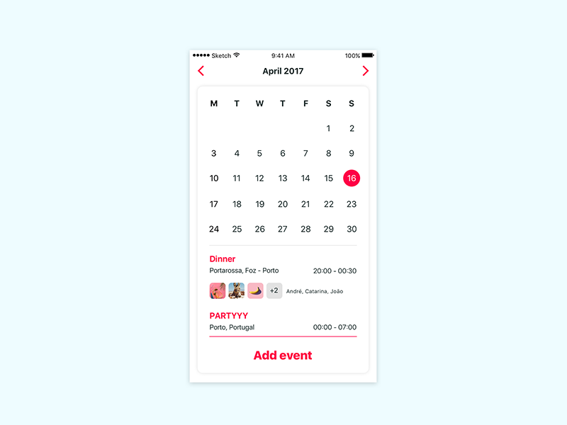 Calendar by Pedro Caldas on Dribbble