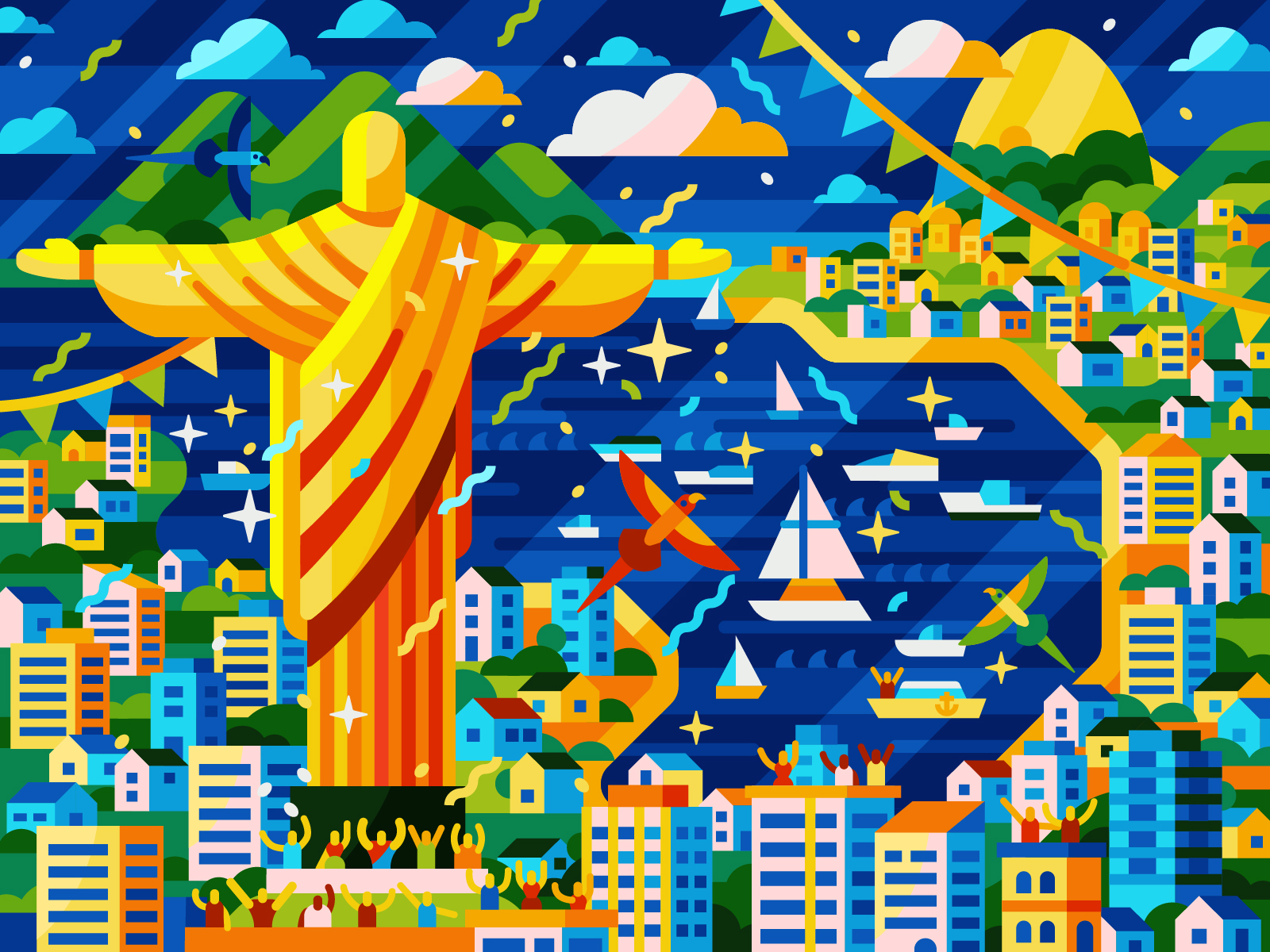 Rio De Janeiro adobe illustrator brasilia christ christ the redeemer city flat houses illustration painting painting by numbers port rio town vector
