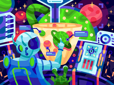 Spaceship cabin alien colorfull colors colours illustration illustration for children painting vector vibrant