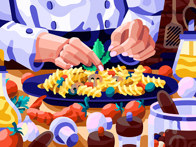 Italian chef blog illustration clorfull coloring cookbook cooking book cucina fusili illustration italian chef italian cuisine italian dish paint by numbers pasta pbn radiatore vector web illustration