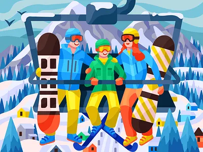 Ski Resorts for Families activity illustration mountainous new year holidays pbn pistes ski lift ski pass ski resort ski trails skiing snowboarding vector web graphic web illustration winter winter activity winter holiday winter rest winter sports