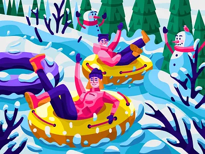 Snow Tubing activity extreme flat fun illustration resort ride snow snow tubing tube tubing vector winter winter holiday