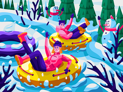 Snow Tubing activity extreme flat fun illustration resort ride snow snow tubing tube tubing vector winter winter holiday