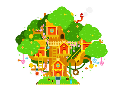 The houses on the tree in flat design flat house illustration tree vector