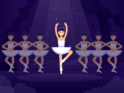 Swan Lake ballerina ballet dance. stage flat illustration performance purpule scene swan lake vector violet