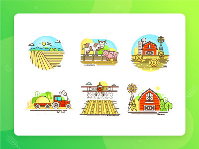 Colourful farm icons set. Part two