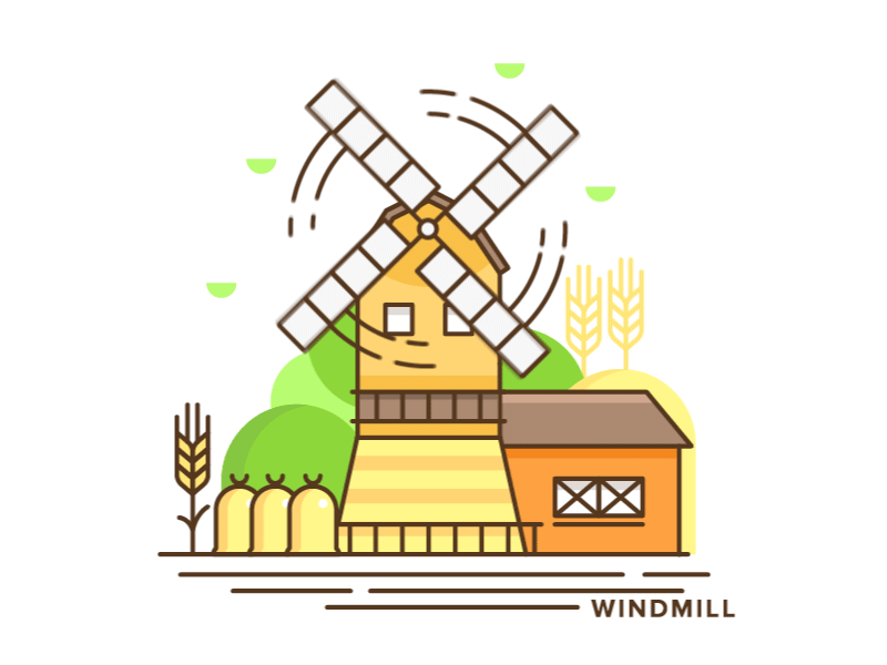 Windmill agriculture farm field flat icons illustration landscape line logo mill vector wind