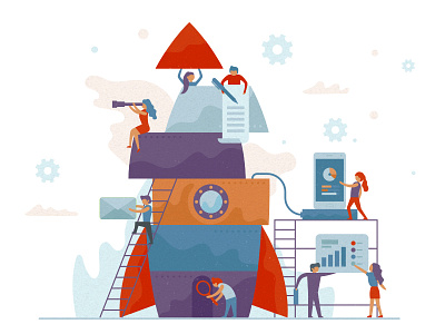 Rocket business flat illustration people rocket team